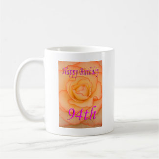 Caneca De Café Feliz 94.º Aniversário Flor Amarelo com Trim Rosa