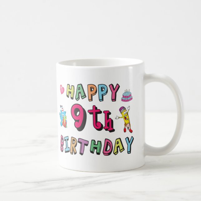 Caneca De Café Feliz 9.º aniversário para crianças de 9 anos B-da (Direita)