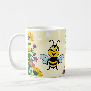 Caneca De Café Feliz Abelha Em Flores Coloridas