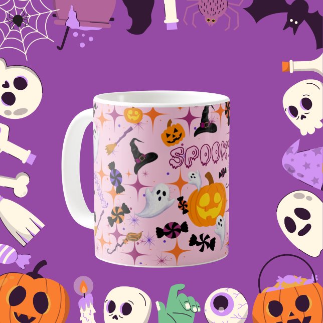Caneca De Café Feliz Abóbora Pumpkin Rosa Fogueira (Criador carregado)