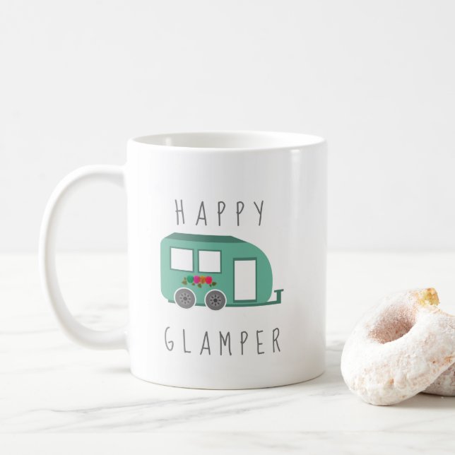 Caneca De Café Feliz acampamento de mulheres no RV (Com Donut)