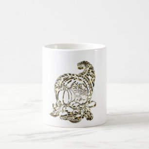 Caneca De Café Feliz Ação de Graças Elegante Ouro Cornucopia