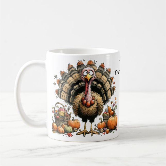 Caneca De Café Feliz Ação de Graças Whimsical Quirky Turkey (Esquerda)