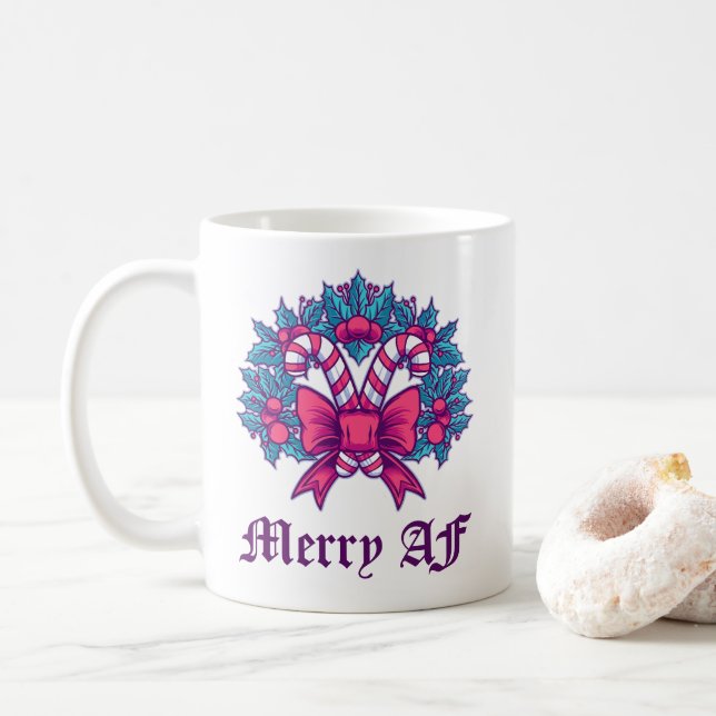 Caneca De Café Feliz AF Wreath Candy Cane (Com Donut)