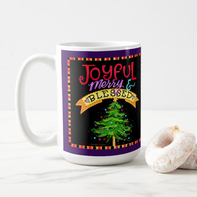 Caneca De Café Feliz alegre, abençoada árvore de Natal (Com Donut)
