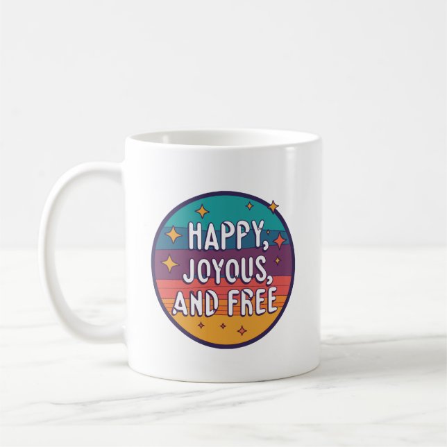 Caneca De Café Feliz, alegre, livre, motivacional, inspiracional (Esquerda)