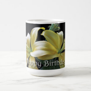 Caneca De Café Feliz Aniversário Amarelo Lily Flower