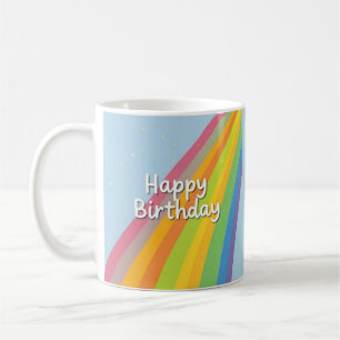 Caneca De Café Feliz Aniversário Arco-Íris Brilhante e Colorido