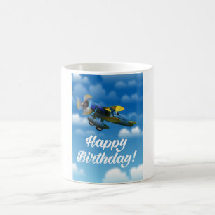 Caneca De Café Feliz Aniversário avião antigo em um céu azul