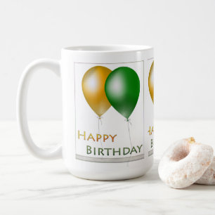 Caneca De Café Feliz aniversário Balões verdes e Dourados