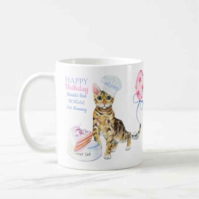 Caneca De Café Feliz Aniversário Bengala Mamãe Gato - Adicionar N (Esquerda)