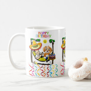 Caneca De Café Feliz Aniversário Cachorro Sombrero