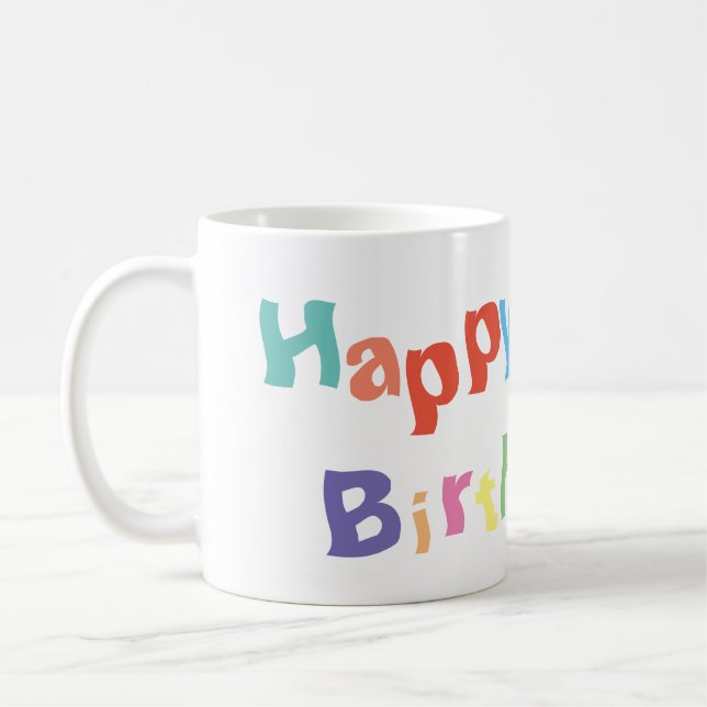 Caneca De Café Feliz Aniversário Colorido (Esquerda)