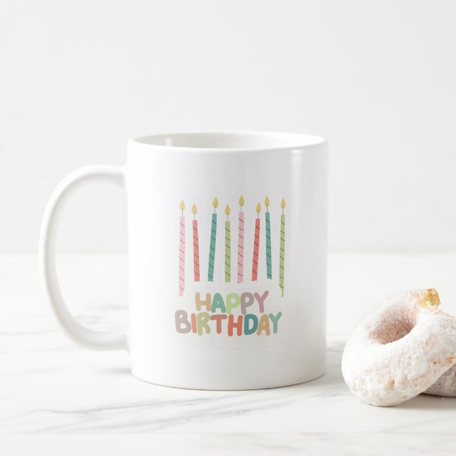 Caneca De Café Feliz Aniversário com Velas em  (Com Donut)