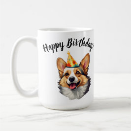 Caneca De Café Feliz aniversário, cone Corgi