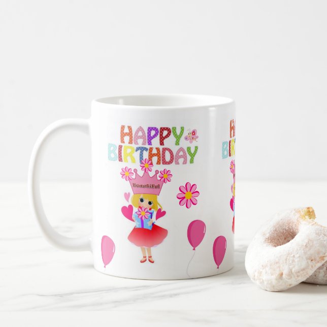 Caneca De Café Feliz aniversário da Princesa Mug (Com Donut)