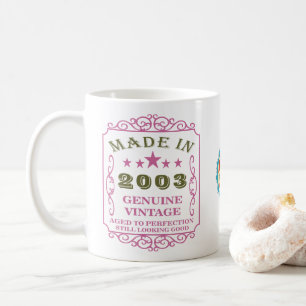 Caneca De Café Feliz Aniversário de 2003 Nome Data Vintage Rosa