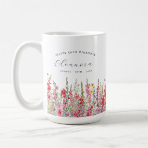 Caneca De Café Feliz Aniversário de 50 anos Flor de Nascimento de