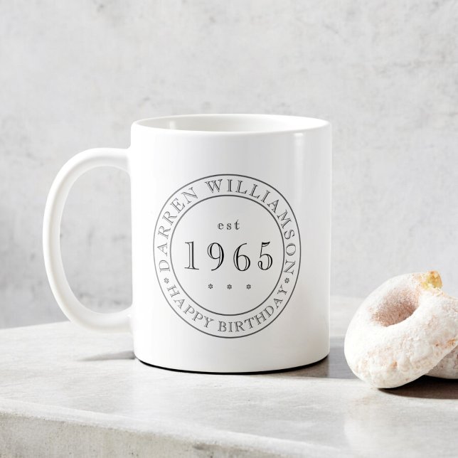 Caneca De Café feliz aniversário de homens brancos negros totalme (fully customizable mens birthday coffee mug in a minimal design )