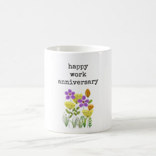 Caneca De Café Feliz aniversário de trabalho para ela, Floral Mug
