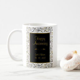 Caneca De Café Feliz aniversário, Dourado café branco preto