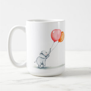 Caneca De Café Feliz aniversário. Elefante bebê com balões