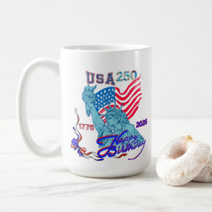 Caneca De Café Feliz Aniversário EUA 250º Tocha Uma Chama