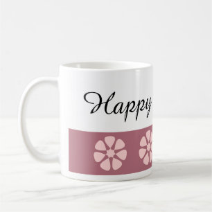 Caneca De Café Feliz Aniversário Floral Rosa bonito
