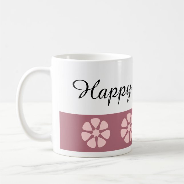 Caneca De Café Feliz Aniversário Floral Rosa bonito (Esquerda)