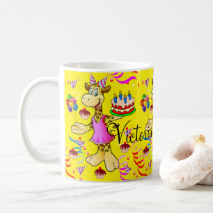 Caneca De Café Feliz Aniversário Girafa Yellow Mug