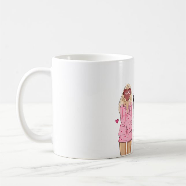 Caneca De Café Feliz aniversário ilustra garotas rosa (Esquerda)