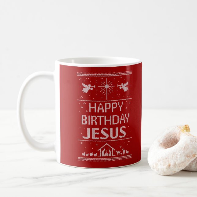 Caneca De Café Feliz Aniversário Jesus Cristo Natal Cristão (Com Donut)