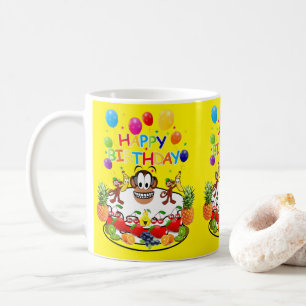 Caneca De Café Feliz Aniversário, Macaco Fruta De Bolo
