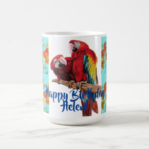 Caneca De Café Feliz Aniversário Macaw Orange Poppy Mulher Nome 