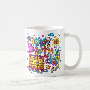 Caneca De Café Feliz Aniversário Mágicas de Bolo