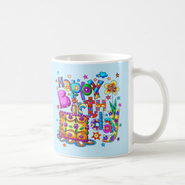 Caneca De Café Feliz Aniversário Mágicas de Bolo (Direita)
