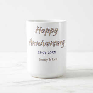 Caneca De Café feliz aniversário marrom cinza nome data casal mod