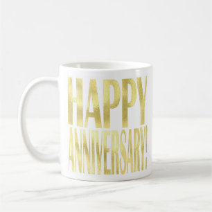 Caneca De Café Feliz aniversário metálico dourado elegante e sofi