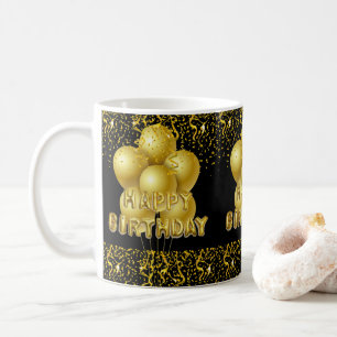 Caneca De Café Feliz aniversário Mug Black Dourado Confetti