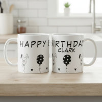 Feliz Aniversário Mug com Cães e Ballons