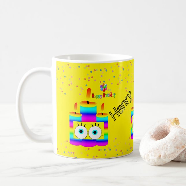 Caneca De Café Feliz aniversário Mug Confetti (Com Donut)