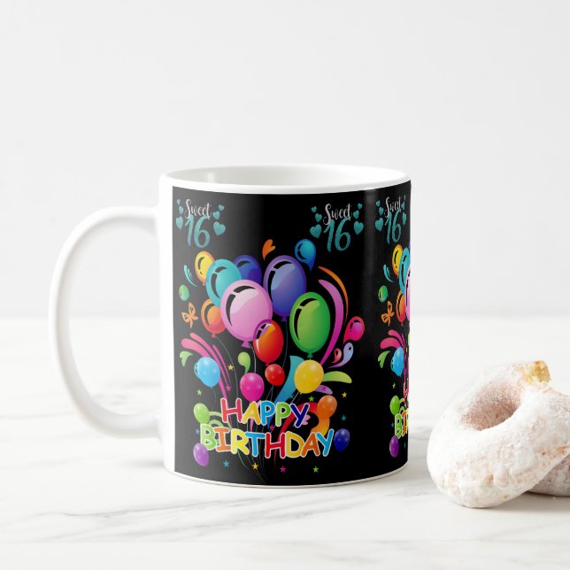 Caneca De Café Feliz Aniversário Mug Doce Dezesseis (Com Donut)