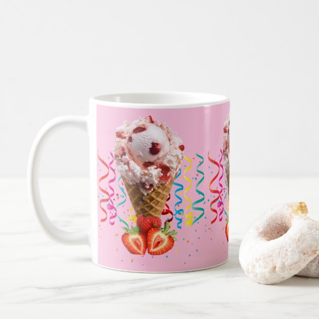 Caneca De Café Feliz aniversário Mug Strawberry Sorvete (Com Donut)