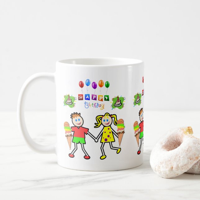 Caneca De Café Feliz Aniversário Mug Twin (Com Donut)
