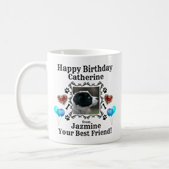 Caneca De Café Feliz Aniversário Nome Cão Cachorro (Esquerda)