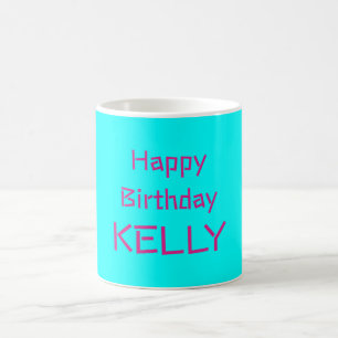 Caneca De Café Feliz Aniversário Nome Turquesa Rosa