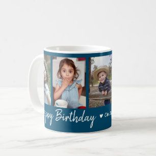 Caneca De Café Feliz Aniversário Personalizado Azul de 5 Fotograf