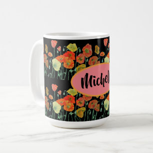 Caneca De Café Feliz aniversário Poppy floral Laranja senhoras N