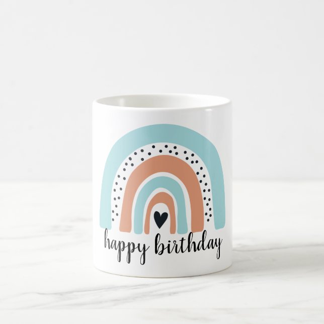 Caneca De Café Feliz aniversário Rainbow Blue Peach (Centro)