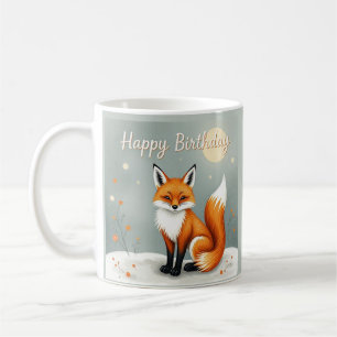 Caneca De Café Feliz Aniversário Raposa Marrom Floresta Fofa